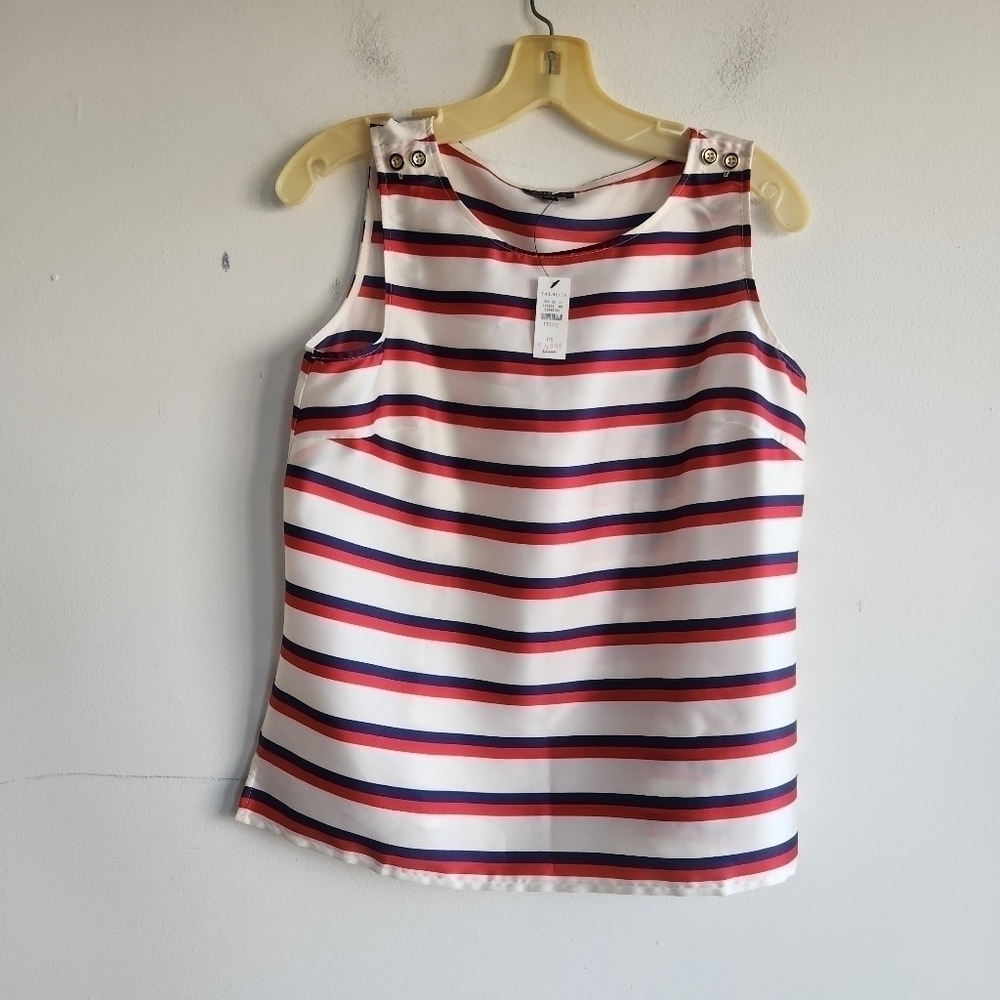 NWT Talbots Blue/White/Red Stripped Sleeveless Square Top size Small Petite